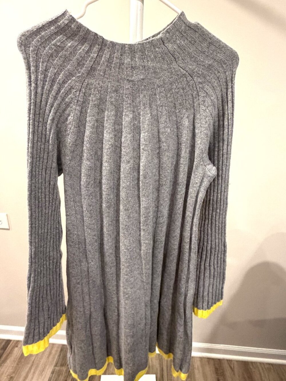 Anthropologie Arsenau‎ Ribbed Mock Neck Sweater Dress MP Alpaca Wool Grey Yellow